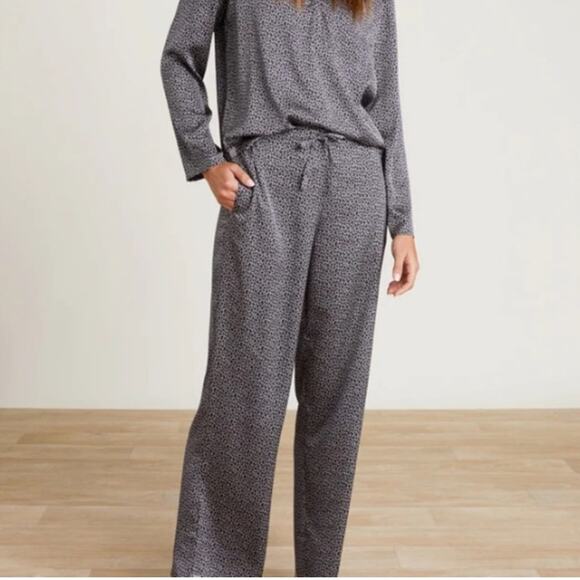 Barefoot Dreams Women's Washed Satin Pajama Pants Gray Animal Leopard Print M